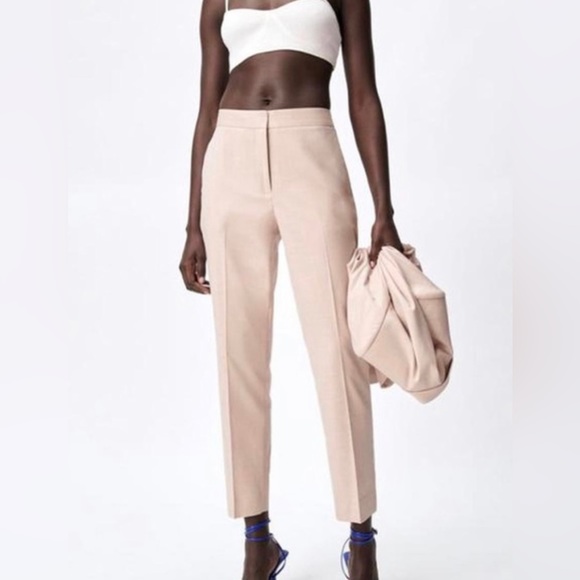 New Zara Flecked Skinny Trousers. beige Pants Size 2 - Picture 2 of 6